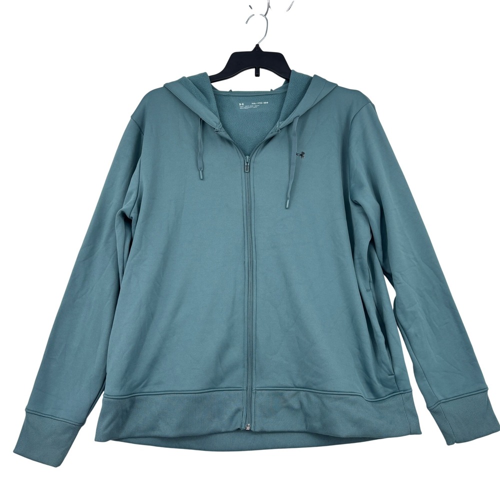 Under Armour Jacket Fleece Full Zip Hoodie Size XXL Teal Loose Fit Activewear